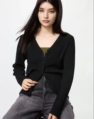 택 포함 새상품 유니클로 워셔블 니트 리브 가디건 블랙 XXL