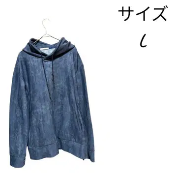 남성용 다크 블루 후드 부착 맨투맨 후드티 L 사이즈