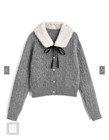 GRL 퍼 티펫 포함 케이블 짜임 니트 가디건 cc130