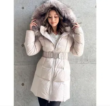 GYDA 벨트 포함 다운 다운 자켓 다운 코트 베이지