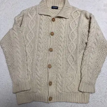 90S 올드 유니클로 케이블 니트 가디건 두툼한 카우친 L
