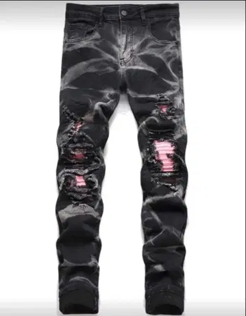 데미지 가공 스키니 데님 블랙