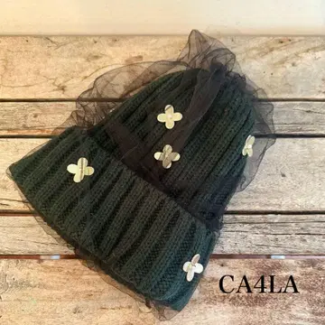CA4LA 플라워 모티브 니트 모자 그린