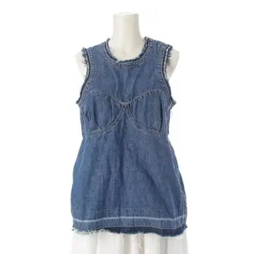 사카이 23년 코튼 데님 프린지 슬리브리스 인디고