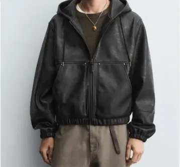 zara 인조 가죽 후디드 자켓