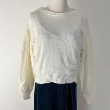 select MOCA 튤 덧댄 디자인 라운드넥 밑단 리브 긴팔 봄 니트