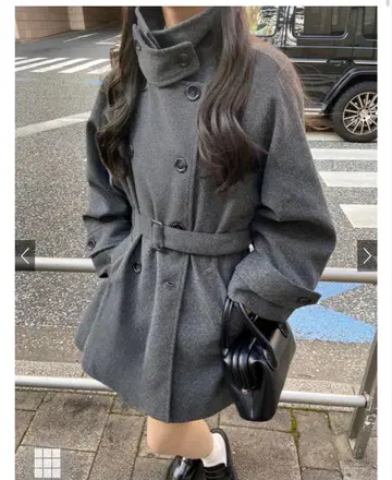 그레일 그레이 더블 브레스트 울 코트 벨트 포함