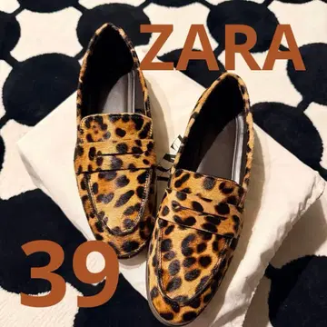 새상품급 ZARA 자라 리얼 송치 가죽 로퍼 39 / 레오파드 무늬