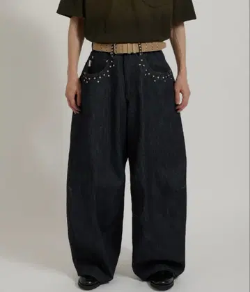 Perushu 실버 스터드 리지드 데님