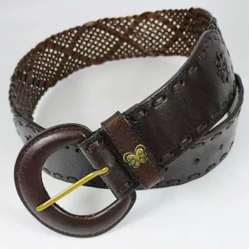 ANNA SUI 안나수이 굵은 벨트 다크 브라운 메쉬 가죽 벨트