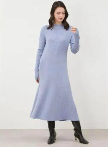 라이트 블루 리브 니트 원피스 긴팔