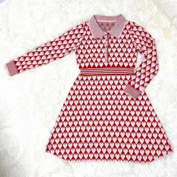 새상품급 80년대 90년대 레트로 한국풍 원피스 하트 무늬 긴팔 원피스