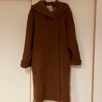TOMORROWLAND 후드 부착 브라운 롱 코트 38 울 캐시미어