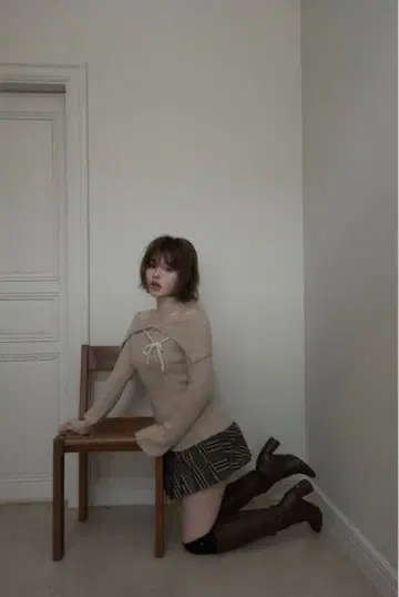 andmary Flora 니트 탑스 베이지