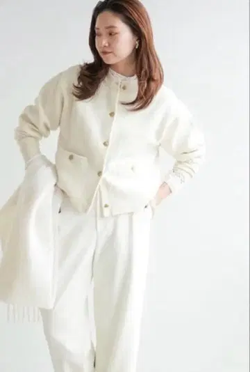 IENA 화이트 더블 페이스 니트 가디건