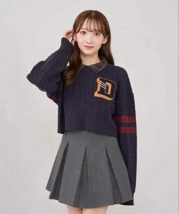 칼리지 와펜 숏 니트탑