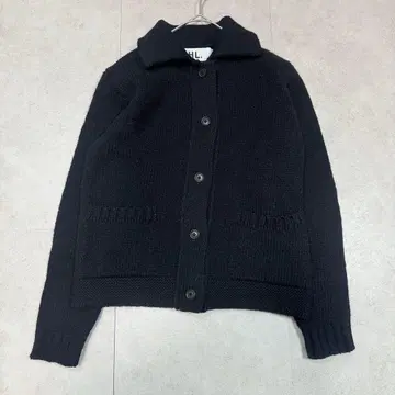 새상품급 MHL. 마가렛호웰 카라 부착 니트 가디건 블랙 울