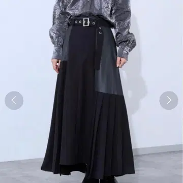 Ellno de Mavie 아일렛 벨트 사이드 플리츠 스커트