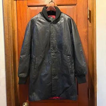 60's 빈티지 블랙 가죽 코트 롱 기장 쿨스 로카빌리