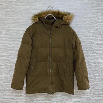 유니클로 다운 자켓 카키 리브 소매 따뜻한 코트 후드 퍼 포함