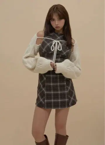 Mimi check set mini dress brown ANDMARY