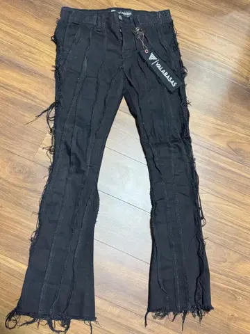 VALABASAS 블랙 데님 팬츠 프린지 가공 사이즈 32