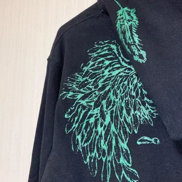 h.NAOTO 후드티 깃털 그린 라메