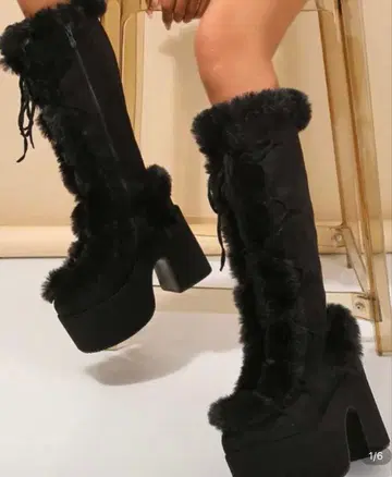 퍼 플랫폼 롱 부츠 퍼 부츠