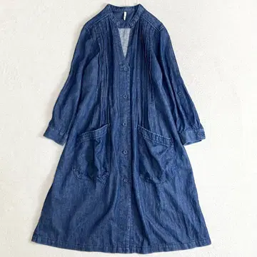 근근 네네 이와미긴잔 데님 셔츠 원피스 코튼 린넨 블루 일본제