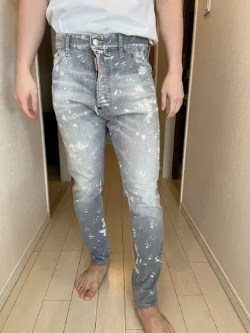 DSQUARED2 스키니 데님 페인트 가공 데미지 그레이 44