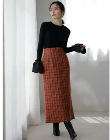 anuans 아뉴앙스 트위드 타이트 스커트 오렌지 S
