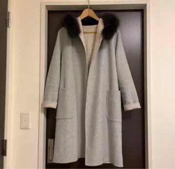 그레이 후드 부착 롱 코트 벨트 포함