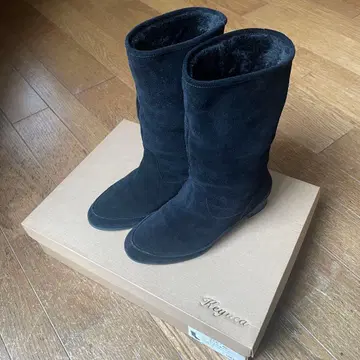 천연 가죽 블랙 스웨이드 미들 부츠