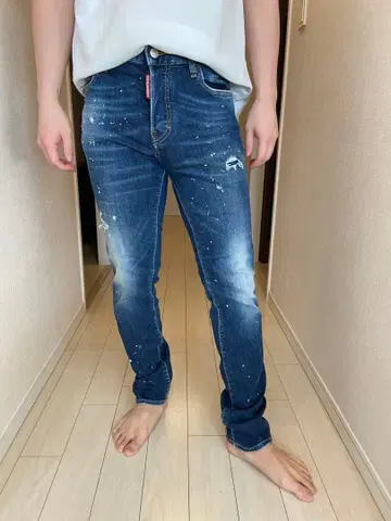 DSQUARED2 스키니 데님 페인트 가공 데미지 44 인디고