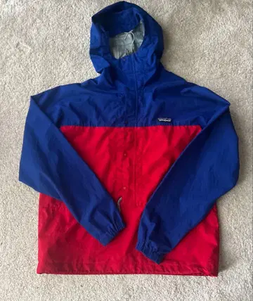 파타고니아 후드 부착 나일론 자켓 S 파랑/빨간색