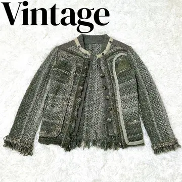 80년대 개성있는 빈티지 레어 노카라 트위드 자켓 알파카 혼방