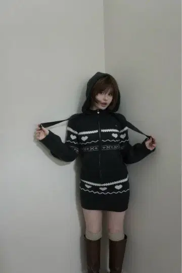 andmary Heart knit set up color black