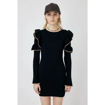 MOUSSY 프릴 리브 니트 원피스 블랙 1