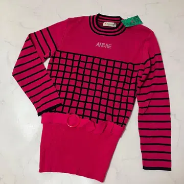 택 포함 새상품 ANDRE LUCIANO 리브 니트 핑크 레트로 바블리