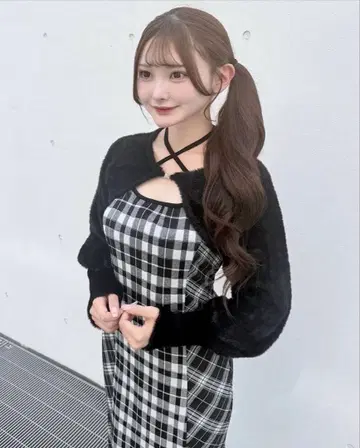 NOMAE 샤기 볼레로 롱 체크 원피스