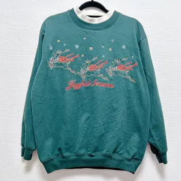 183 루돌프 구제 의류 자수 트레이닝복 그린 그린 귀여운