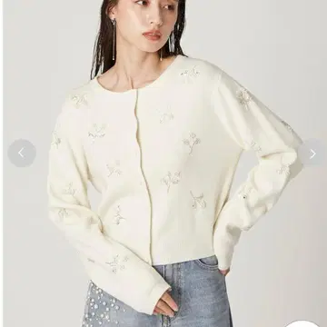 FRAY I.D 펄 비쥬 플라워 니트 가디건