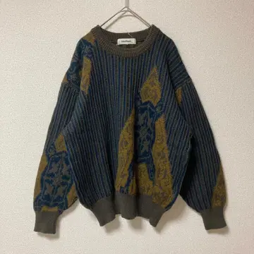 패턴 니트 올 패턴 레트로 그린 네이비 디자인 빈티지 구제 의류
