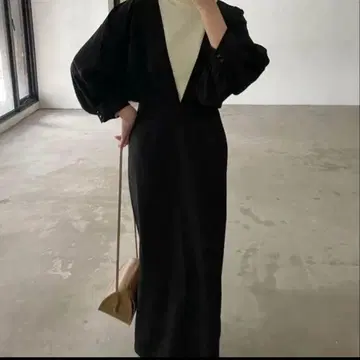 nairo 나이로 개더 V넥 원피스 드레스 롱 원피스 M