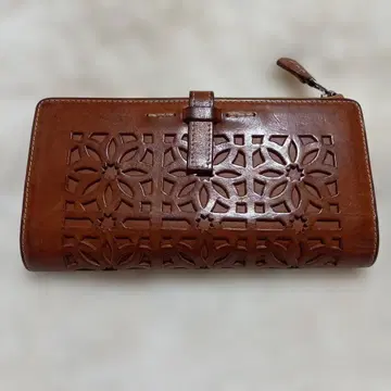 genten 브라운 가죽 장지갑 컷 아웃 디자인