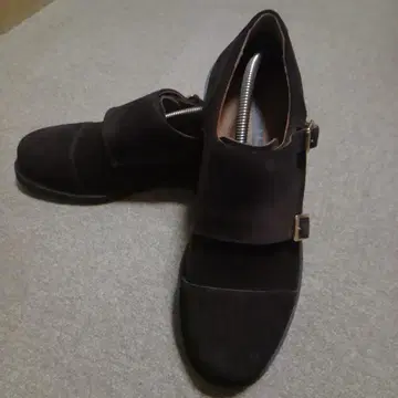 미사용 새상품 스웨이드 더블 몽크 스트랩 신발 다크 브라운