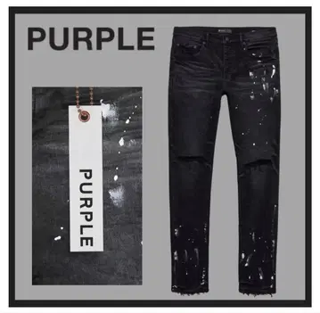 PURPLE 데미지 가공 블랙 데님 30