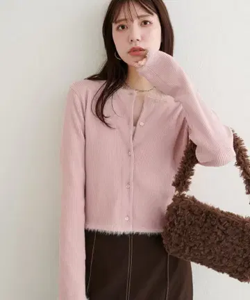 니트 x 페더 가디건 핑크