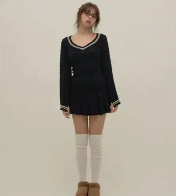 andmary Yuhua school knit set up black