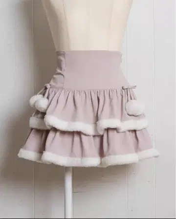 pium 퍼 달린 티어드 미니 스커트 핑크